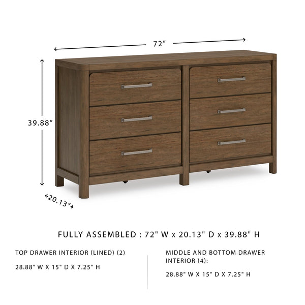 6-Drawer Bedroom Dresser – Hardwood & Hickory Veneer, Light Brown