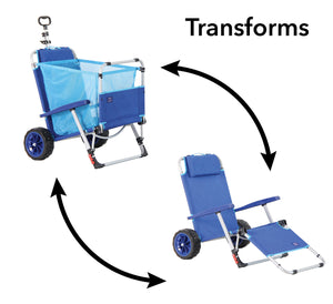 2-in-1 Folding Beach Lounge Chair with Pull Cart Wagon