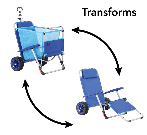 2-in-1 Folding Beach Lounge Chair with Pull Cart Wagon
