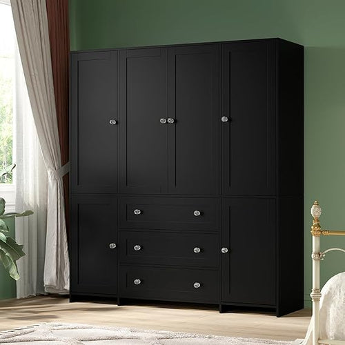 Armoire Wardrobe Closet with Mirror, Drawers & Hanging Rod
