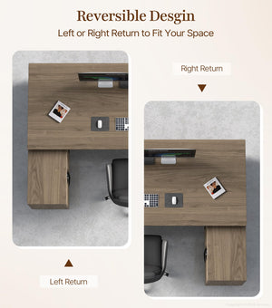 L-Shaped Executive Desk with Power Outlets & Storage