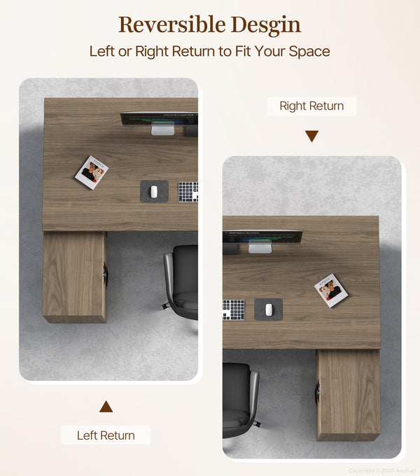 L-Shaped Executive Desk with Power Outlets & Storage