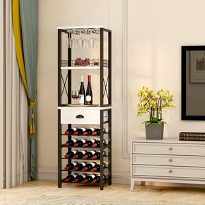 4-Tier Freestanding Wine Rack with Bar Cabinet & Glass Holder
