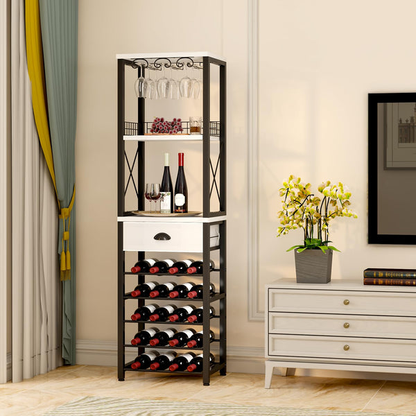 4-Tier Freestanding Wine Rack with Bar Cabinet & Glass Holder