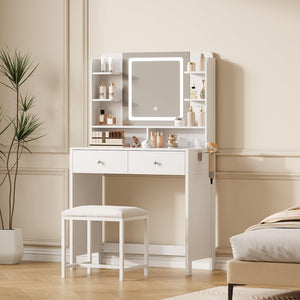 Lighted Vanity with Mirror, Stool & Storage