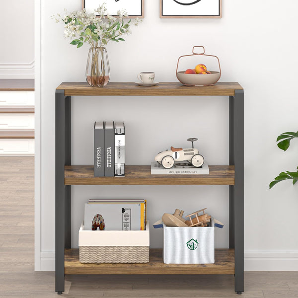 3-Tier Metal & Wood Bookshelf