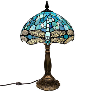 Dragonfly Tiffany Stained Glass Table Lamp 12"W x 19"H