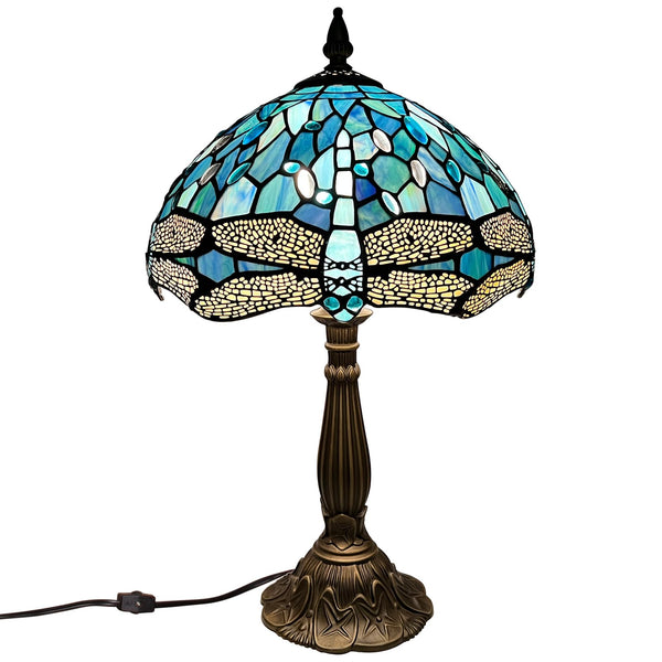 Dragonfly Tiffany Stained Glass Table Lamp 12"W x 19"H