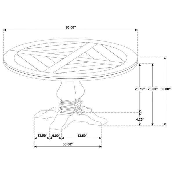 60-Inch Round Farmhouse Pedestal Dining Table – Pine Wood
