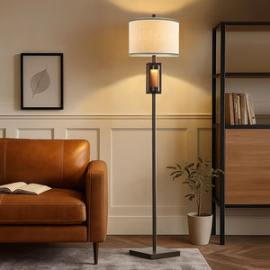 Rustic Farmhouse Floor Lamp with Night Light