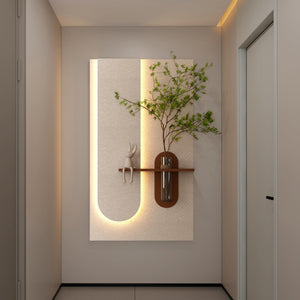 3D LED Wall Decor Sculpture with Artificial Plants & Rabbit Statue