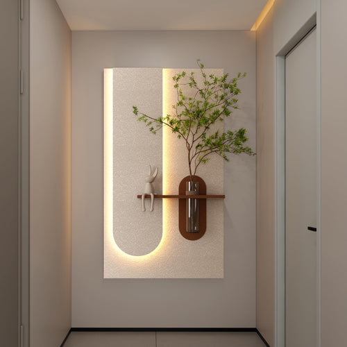 3D LED Wall Decor Sculpture with Artificial Plants & Rabbit Statue