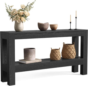 63-Inch Farmhouse Console Table with 2-Tier Shelves