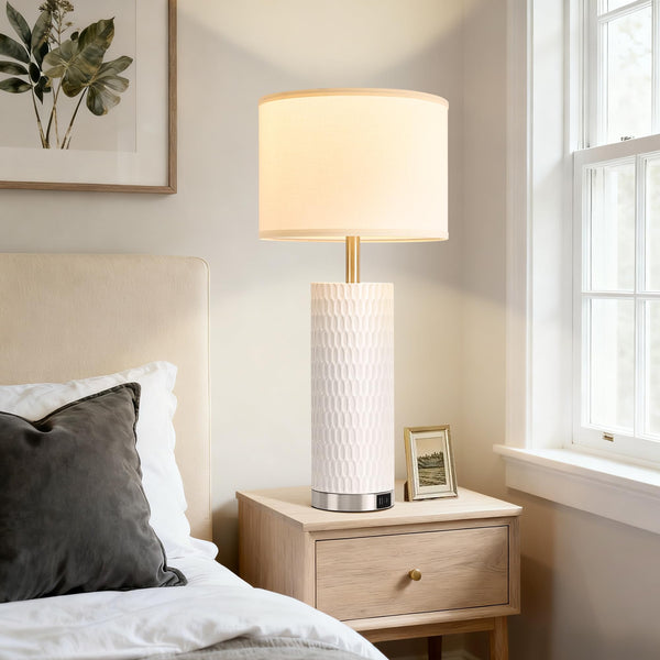 Ceramic Table Lamp with Touch Control & USB Charging Ports – Set of 2