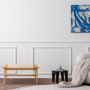 Handwoven Cotton Rope Wood Bench – Solid Oak, Entryway & Bedroom