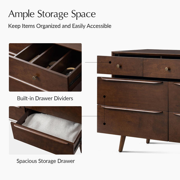 7-Drawer Mid-Century Modern Dresser, 52" Wide