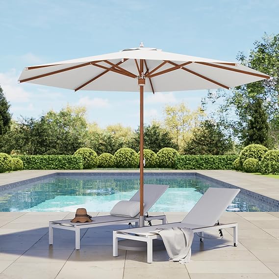 11 FT Round Patio Umbrella with Aluminum Ribs & Pulley Lift