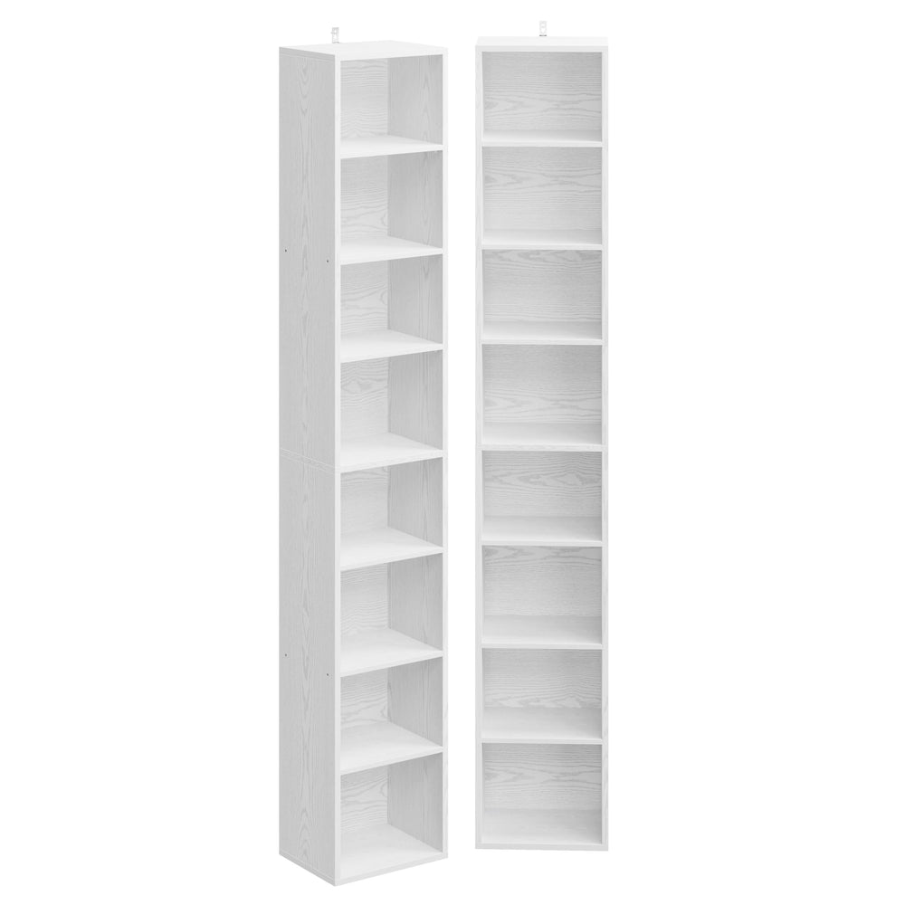 8-Tier Tall Narrow Bookshelf Set of 2, 71" Corner Bookcase