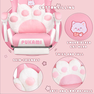 Kawaii Cat Gaming Chair with Footrest & Recliner