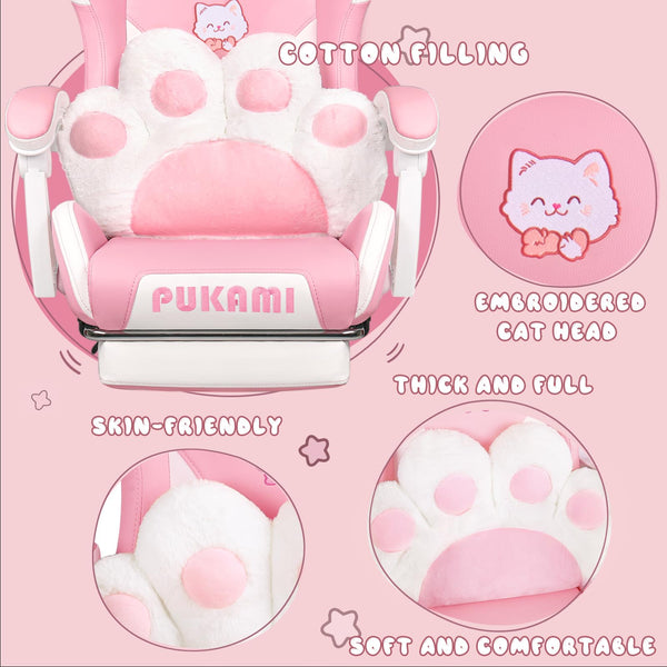 Kawaii Cat Gaming Chair with Footrest & Recliner