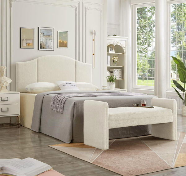 Upholstered Boucle Teddy Bench with Armrests