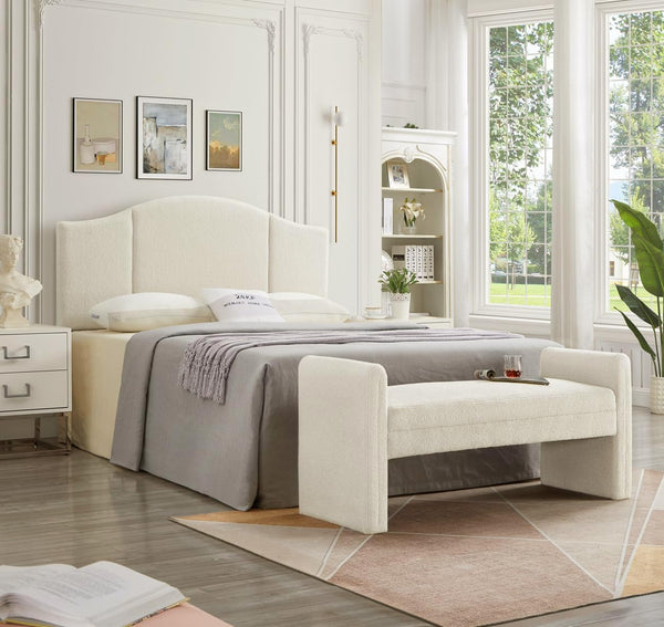 Upholstered Boucle Teddy Bench with Armrests