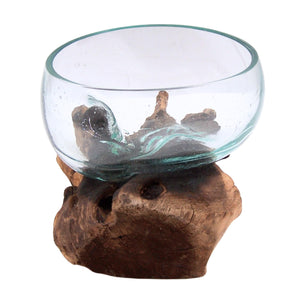 Glass Bowl on Driftwood Figurine – Nautical Coastal Decor
