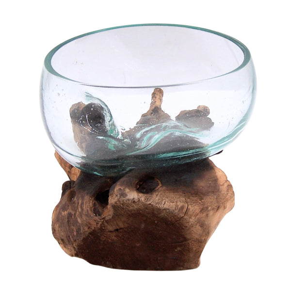 Glass Bowl on Driftwood Figurine – Nautical Coastal Decor