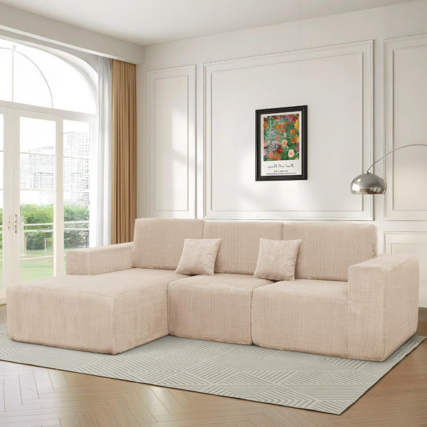3-Piece Modular Cloud Sectional Sofa – Corduroy, No Assembly Required