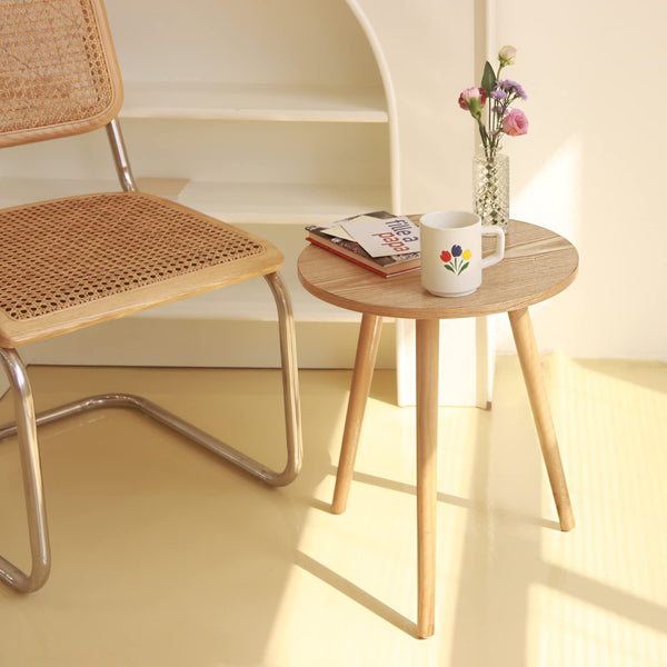 Round Wood Side Table – Small Accent End Table with 3 Legs