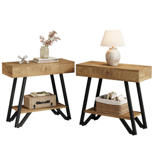 2-Tier Narrow Side Table with Storage Shelf – Set of 2