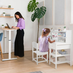 Kids Study Desk with Chair Set, Hutch & Storage