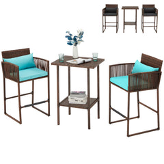 3-Piece Outdoor Wicker Bar Set with Counter Table & Barstools