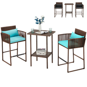 3-Piece Outdoor Wicker Bar Set with Counter Table & Barstools