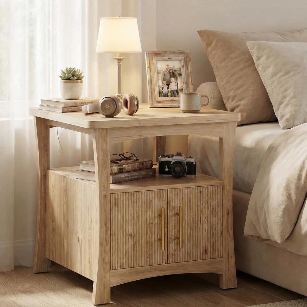 Farmhouse Nightstand with Charging Station