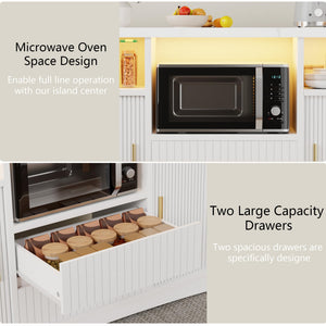 Rolling Kitchen Island with Storage, Power Outlet & LED Light