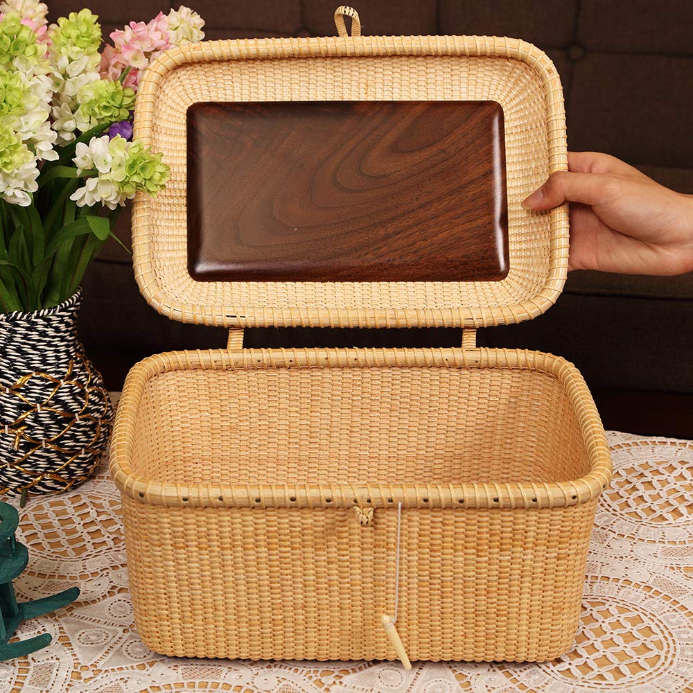 Rectangular Handwoven Rattan Storage Basket Set with Lid
