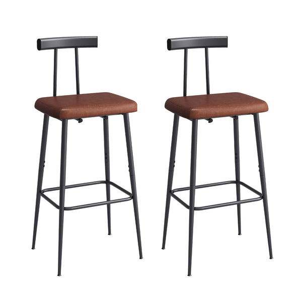 Industrial Bar Stools Set of 2 with PU Leather Cushion & Footrest