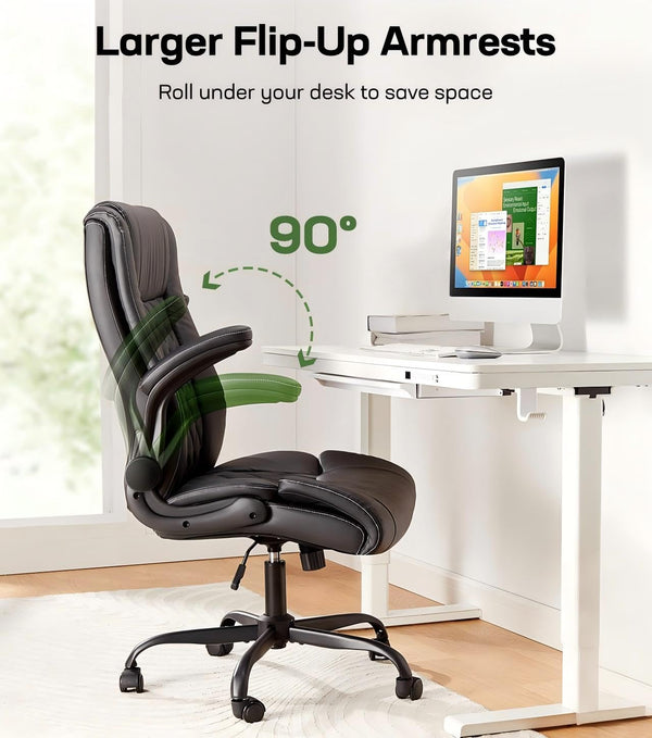 Ergonomic Executive Office Chair with Flip-Up Armrests & PU Leather