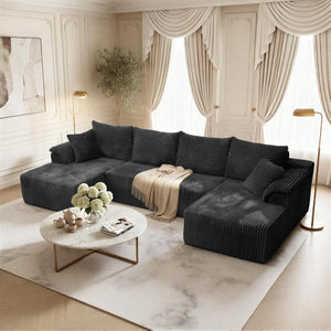 U-Shaped Sectional Sofa with 2 Chaise Lounges, Chenille Cloud Couch, No Assembly