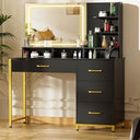 Lighted Makeup Vanity Table with Mirror, 4 Drawers & Storage Shelves