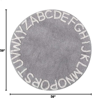 Round Cotton Alphabet Play Rug – 59 Inch, Grey