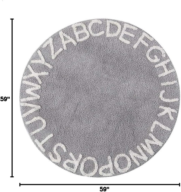 Round Cotton Alphabet Play Rug – 59 Inch, Grey