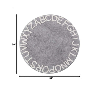 Round Cotton Alphabet Play Rug – 59 Inch, Grey