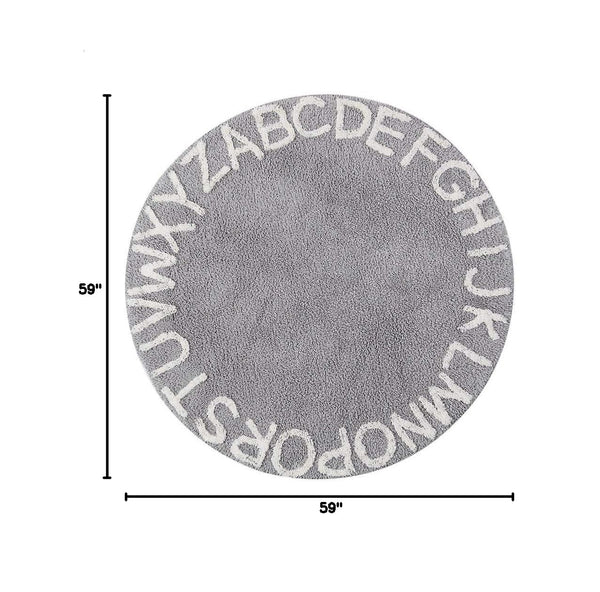 Round Cotton Alphabet Play Rug – 59 Inch, Grey