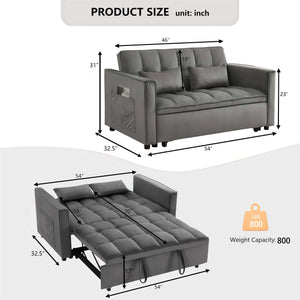 Convertible Loveseat Sofa Bed with USB Charging & Side Table