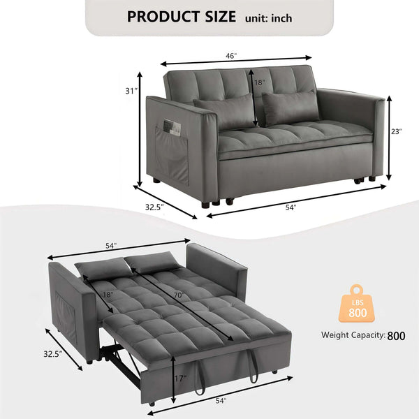Convertible Loveseat Sofa Bed with USB Charging & Side Table