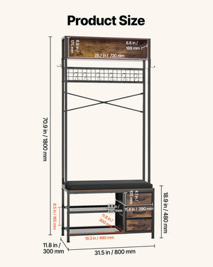 Hall Tree with Bench & Shoe Storage