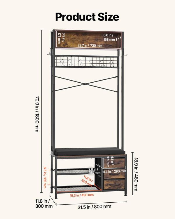 Hall Tree with Bench & Shoe Storage