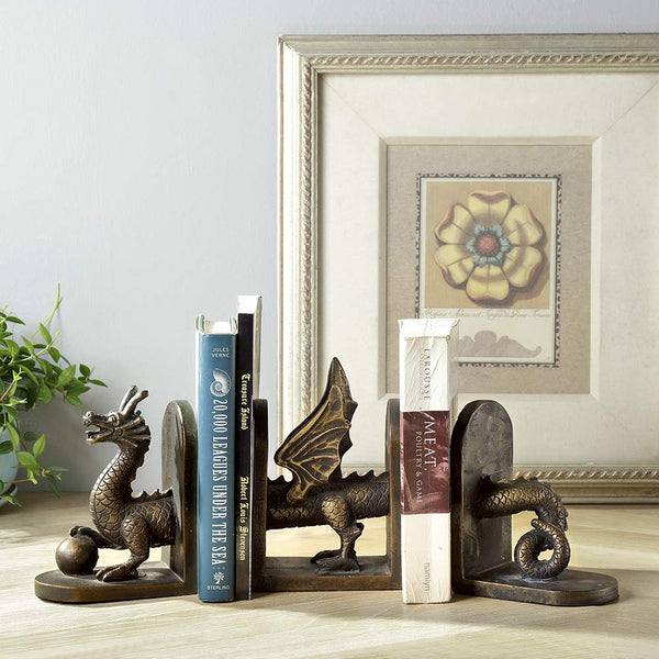 Dragon Bookend Set – Cast Resin, Bronze Finish